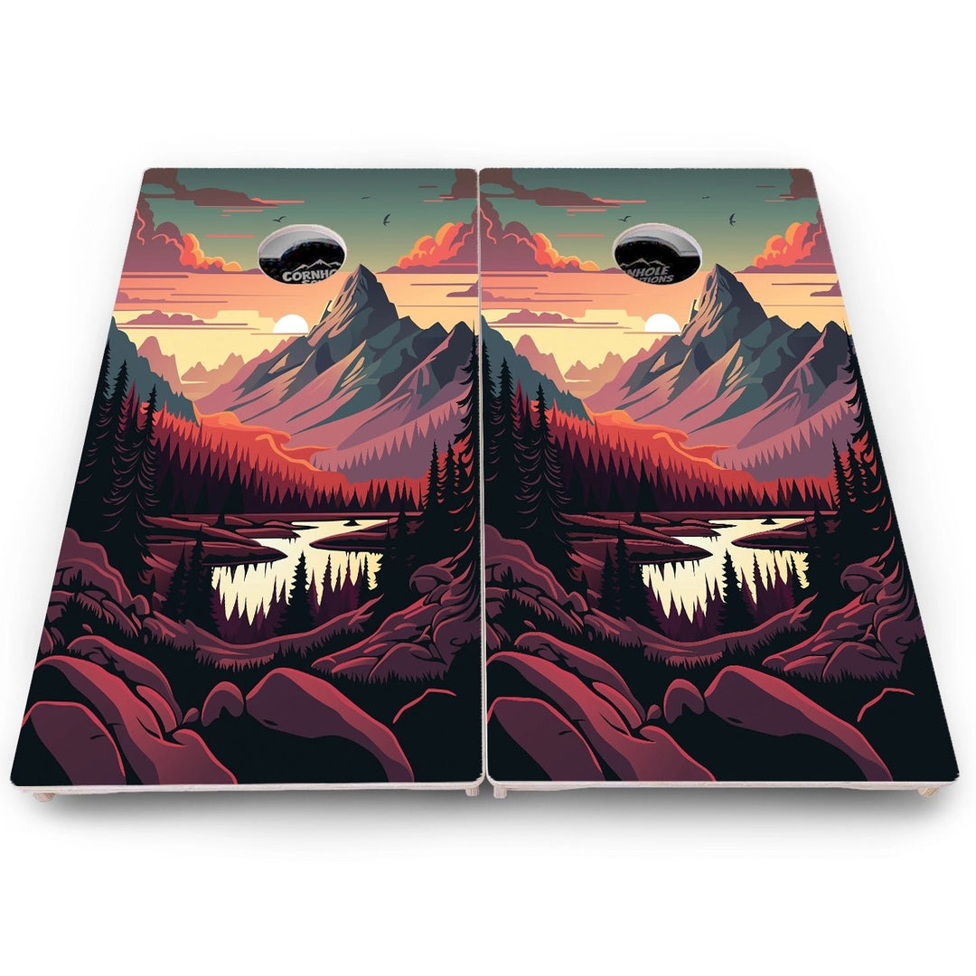 Mountain Sunset Cornhole Boards – Pro Lite or Pro Elite
