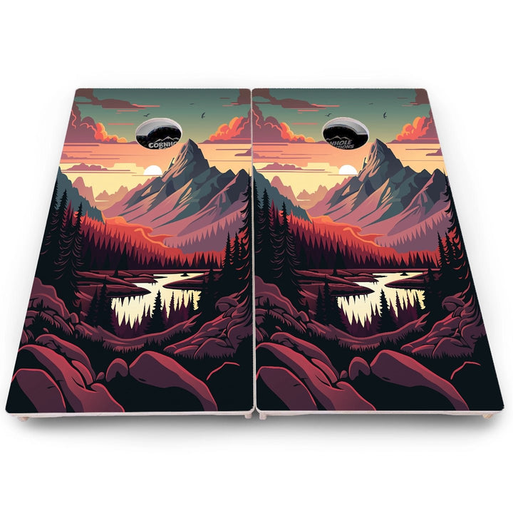 Mountain Sunset Cornhole Boards – Pro Lite or Pro Elite