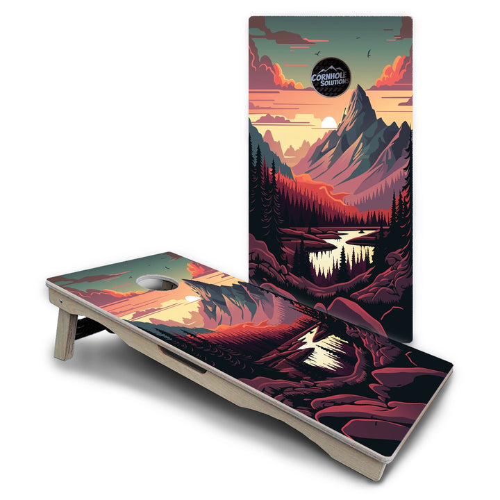 Mountain Sunset Cornhole Boards – Pro Lite or Pro Elite