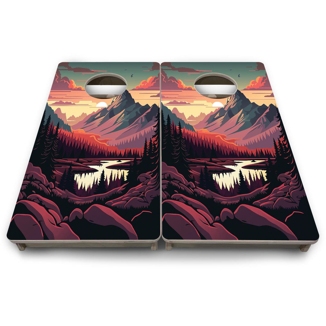 Mountain Sunset Design Options - Mini or Vacation Size Cornhole Boards