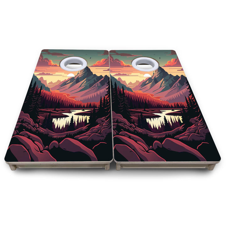 Mountain Sunset Design Options - Mini or Vacation Size Cornhole Boards