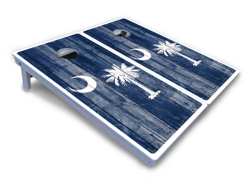 Waterproof - South Carolina Flag - All Weather Boards "Outdoor Solution" 18mm(3/4")Direct UV Printed - Regulation 2' by 4' Cornhole Boards (Set of 2 Boards) Double Thick Legs, with Leg Brace & Dual Support Braces!