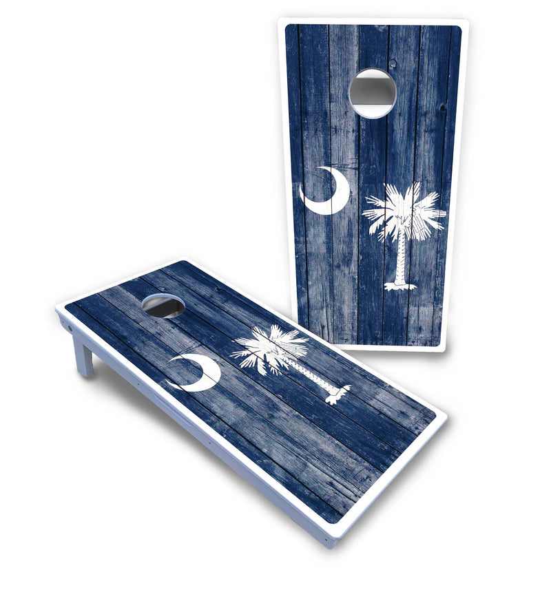 Waterproof - South Carolina Flag - All Weather Boards "Outdoor Solution" 18mm(3/4")Direct UV Printed - Regulation 2' by 4' Cornhole Boards (Set of 2 Boards) Double Thick Legs, with Leg Brace & Dual Support Braces!