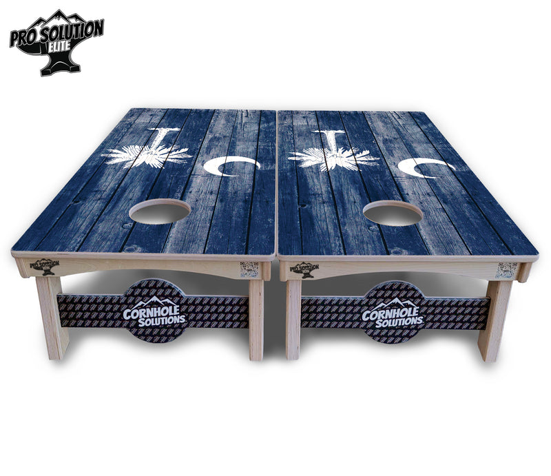 Pro Solution Elite - South Carolina Flag - Professional Tournament Cornhole Boards 3/4" Baltic Birch - Zero Bounce Zero Movement Vertical Interlocking Braces for Extra Weight & Stability +Double Thick Legs +Airmail Blocker