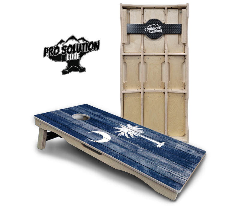 Pro Solution Elite - South Carolina Flag - Professional Tournament Cornhole Boards 3/4" Baltic Birch - Zero Bounce Zero Movement Vertical Interlocking Braces for Extra Weight & Stability +Double Thick Legs +Airmail Blocker