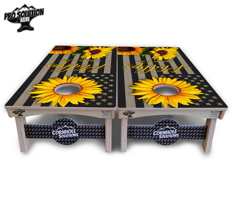 Pro Solution Elite - Sunflower Design Options - Professional Tournament Cornhole Boards 3/4" Baltic Birch - Zero Bounce Zero Movement Vertical Interlocking Braces for Extra Weight & Stability +Double Thick Legs +Airmail Blocker