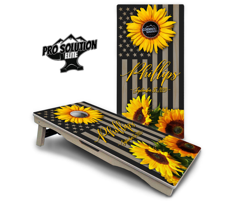 Pro Solution Elite - Sunflower Design Options - Professional Tournament Cornhole Boards 3/4" Baltic Birch - Zero Bounce Zero Movement Vertical Interlocking Braces for Extra Weight & Stability +Double Thick Legs +Airmail Blocker