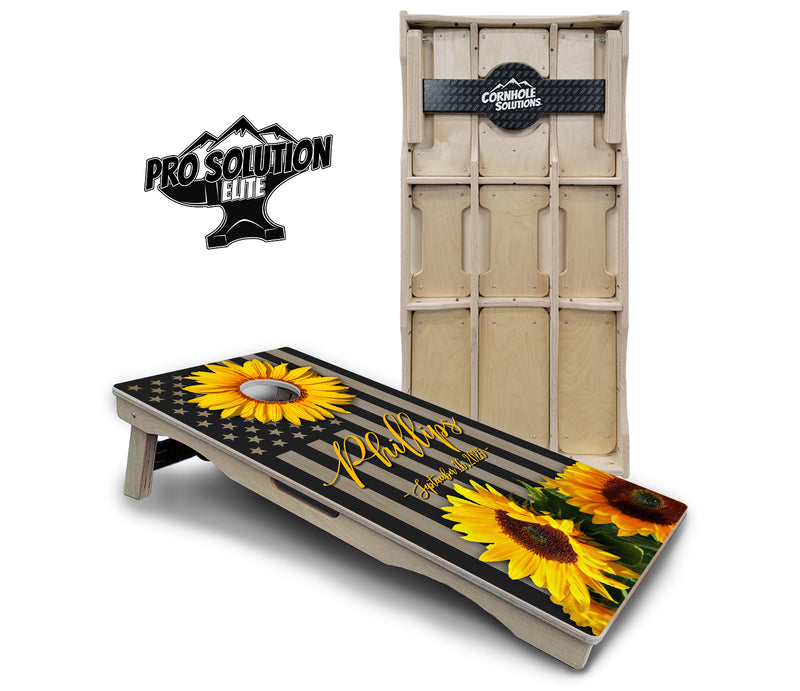 Pro Solution Elite - Sunflower Design Options - Professional Tournament Cornhole Boards 3/4" Baltic Birch - Zero Bounce Zero Movement Vertical Interlocking Braces for Extra Weight & Stability +Double Thick Legs +Airmail Blocker