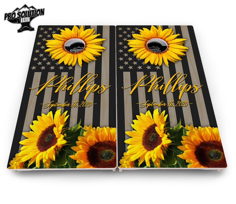 Pro Solution Elite - Sunflower Design Options - Professional Tournament Cornhole Boards 3/4" Baltic Birch - Zero Bounce Zero Movement Vertical Interlocking Braces for Extra Weight & Stability +Double Thick Legs +Airmail Blocker