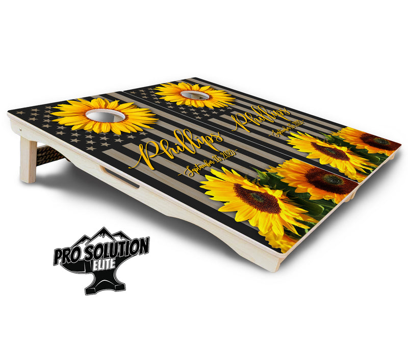 Pro Solution Elite - Sunflower Design Options - Professional Tournament Cornhole Boards 3/4" Baltic Birch - Zero Bounce Zero Movement Vertical Interlocking Braces for Extra Weight & Stability +Double Thick Legs +Airmail Blocker