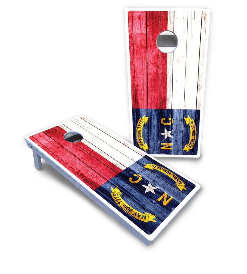 Waterproof - North Carolina Flag Blue Bottom - All Weather Boards "Outdoor Solution" 18mm(3/4")Direct UV Printed - Regulation 2' by 4' Cornhole Boards (Set of 2 Boards) Double Thick Legs, with Leg Brace & Dual Support Braces!