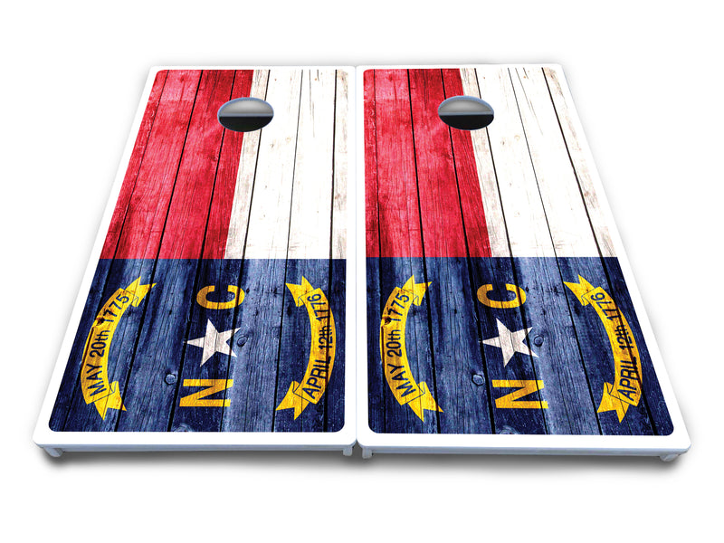 Waterproof - North Carolina Flag Blue Bottom - All Weather Boards "Outdoor Solution" 18mm(3/4")Direct UV Printed - Regulation 2' by 4' Cornhole Boards (Set of 2 Boards) Double Thick Legs, with Leg Brace & Dual Support Braces!