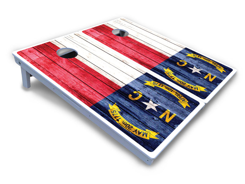 Waterproof - North Carolina Flag Blue Bottom - All Weather Boards "Outdoor Solution" 18mm(3/4")Direct UV Printed - Regulation 2' by 4' Cornhole Boards (Set of 2 Boards) Double Thick Legs, with Leg Brace & Dual Support Braces!