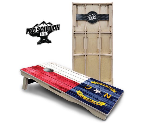 Pro Solution Elite - North Carolina Flag Blue Bottom - Professional Tournament Cornhole Boards 3/4" Baltic Birch - Zero Bounce Zero Movement Vertical Interlocking Braces for Extra Weight & Stability +Double Thick Legs +Airmail Blocker