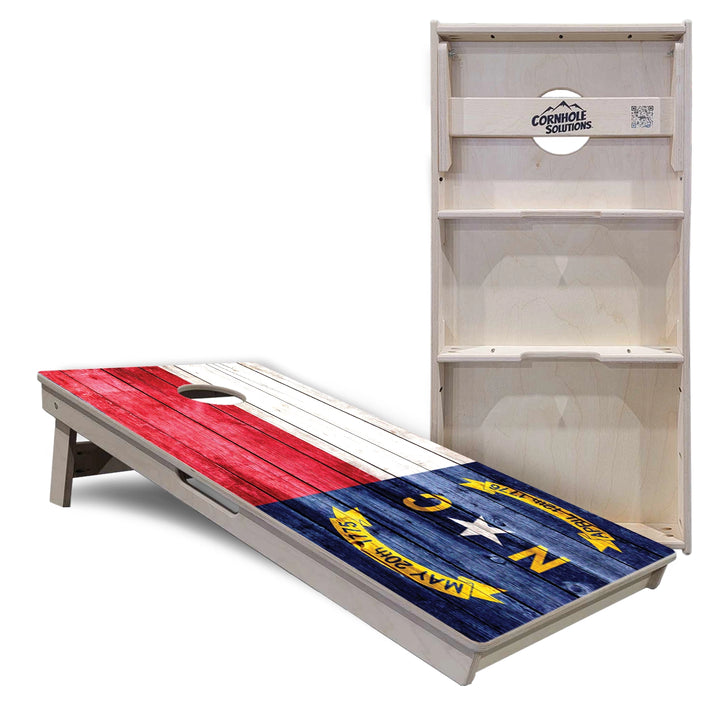 Rustic North Carolina Flag Cornhole Boards – Tournament Series