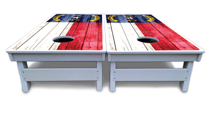 Waterproof - North Carolina Flag Blue Bottom - All Weather Boards "Outdoor Solution" 18mm(3/4")Direct UV Printed - Regulation 2' by 4' Cornhole Boards (Set of 2 Boards) Double Thick Legs, with Leg Brace & Dual Support Braces!