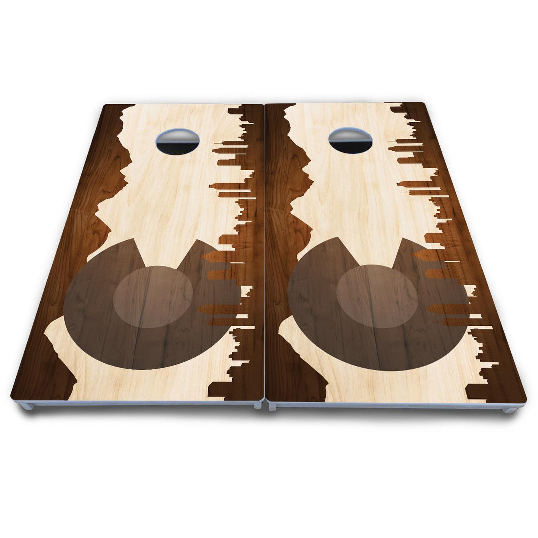 Colorado Natural Wood Skyline Cornhole Boards - All Weather Series