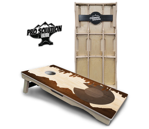 Pro Solution Elite - Colorado Wood Skyline - Professional Tournament Cornhole Boards 3/4" Baltic Birch - Zero Bounce Zero Movement Vertical Interlocking Braces for Extra Weight & Stability +Double Thick Legs +Airmail Blocker