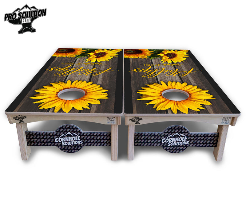 Pro Solution Elite - Sunflower Design Options - Professional Tournament Cornhole Boards 3/4" Baltic Birch - Zero Bounce Zero Movement Vertical Interlocking Braces for Extra Weight & Stability +Double Thick Legs +Airmail Blocker