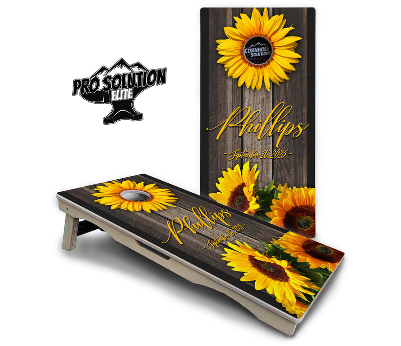 Pro Solution Elite - Sunflower Design Options - Professional Tournament Cornhole Boards 3/4" Baltic Birch - Zero Bounce Zero Movement Vertical Interlocking Braces for Extra Weight & Stability +Double Thick Legs +Airmail Blocker