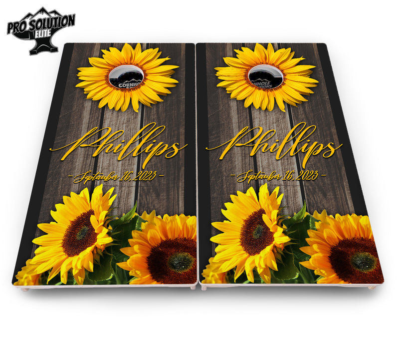 Pro Solution Elite - Sunflower Design Options - Professional Tournament Cornhole Boards 3/4" Baltic Birch - Zero Bounce Zero Movement Vertical Interlocking Braces for Extra Weight & Stability +Double Thick Legs +Airmail Blocker