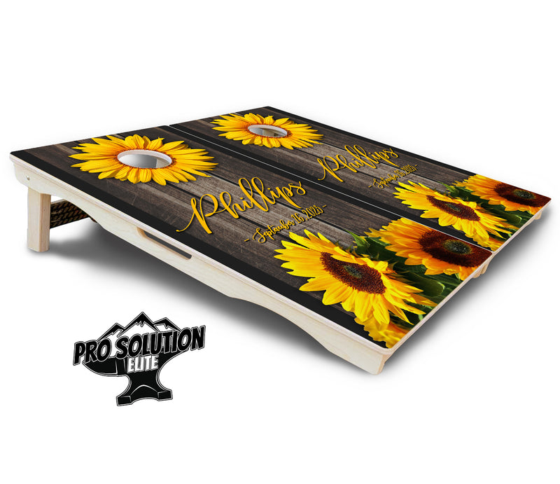 Pro Solution Elite - Sunflower Design Options - Professional Tournament Cornhole Boards 3/4" Baltic Birch - Zero Bounce Zero Movement Vertical Interlocking Braces for Extra Weight & Stability +Double Thick Legs +Airmail Blocker