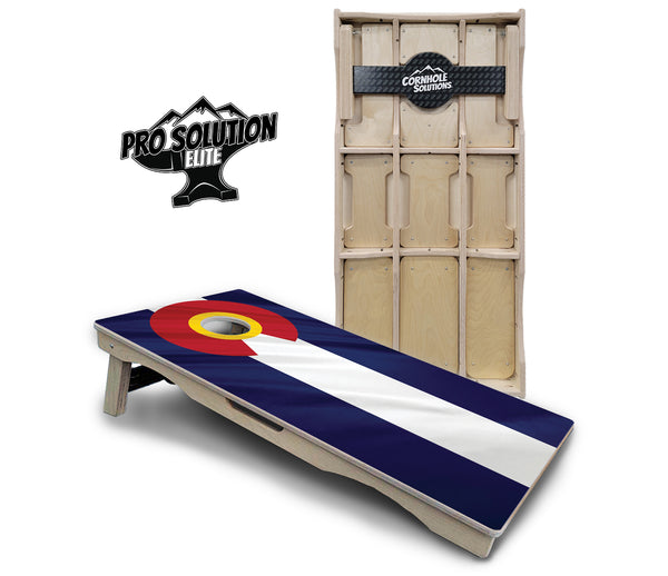 Pro Solution Elite - Colorful Colorado Flag - Professional Tournament Cornhole Boards 3/4" Baltic Birch - Zero Bounce Zero Movement Vertical Interlocking Braces for Extra Weight & Stability +Double Thick Legs +Airmail Blocker