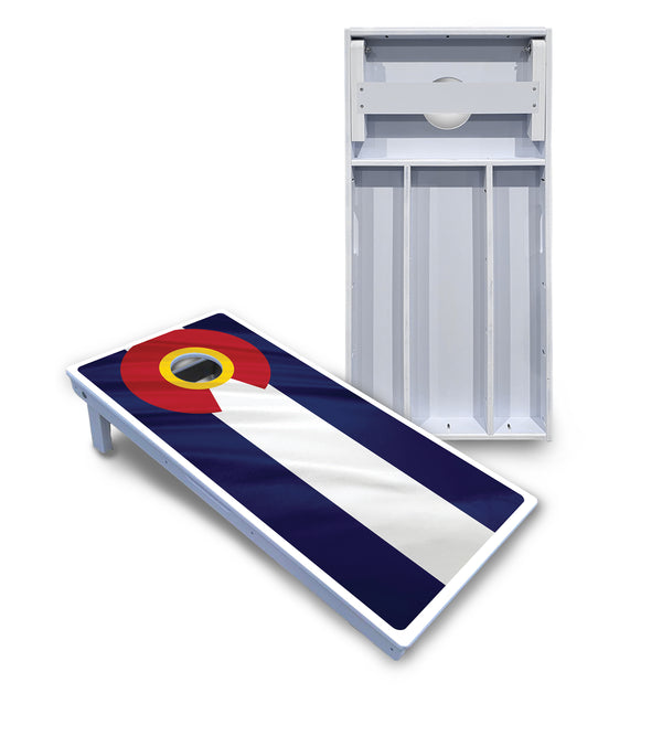 Waterproof - Colorful Colorado Flag - All Weather Boards "Outdoor Solution" 18mm(3/4")Direct UV Printed - Regulation 2' by 4' Cornhole Boards (Set of 2 Boards) Double Thick Legs, with Leg Brace & Dual Support Braces!