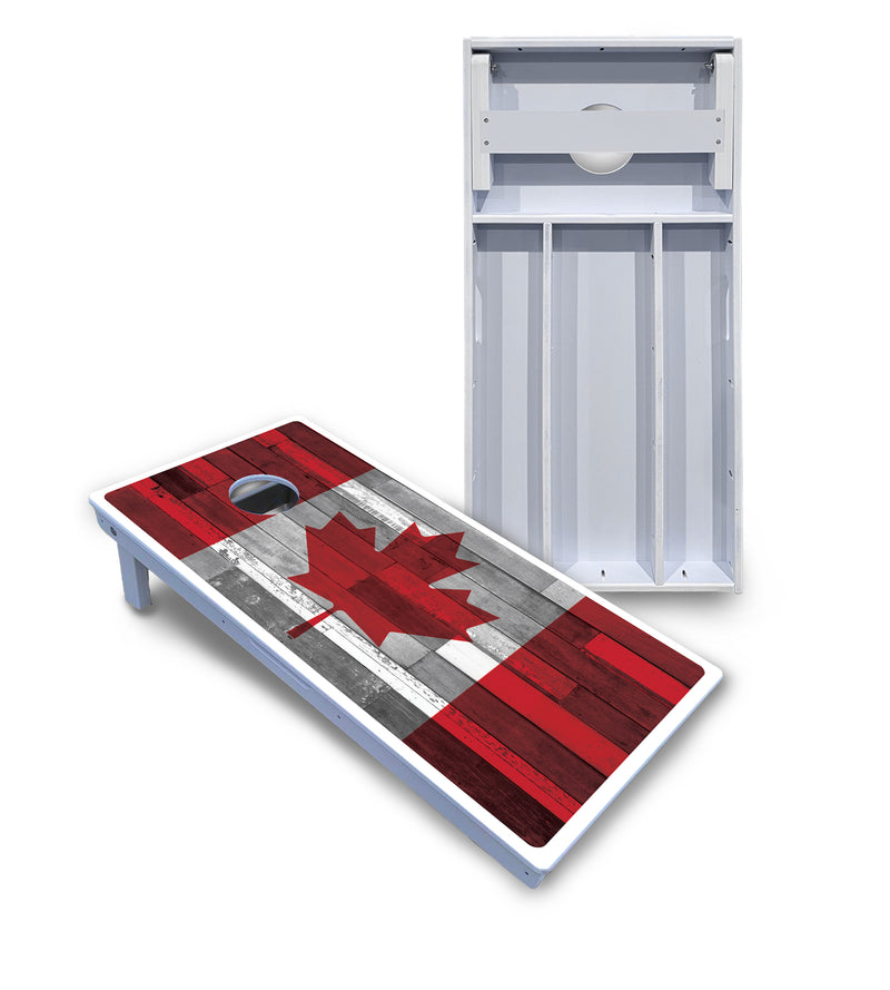 Waterproof - USA / Canada / Union Jack Plank Flag Design Options - All Weather Boards "Outdoor Solution" 18mm(3/4")Direct UV Printed - Regulation 2' by 4' Cornhole Boards (Set of 2 Boards) Double Thick Legs, with Leg Brace & Dual Support Braces!