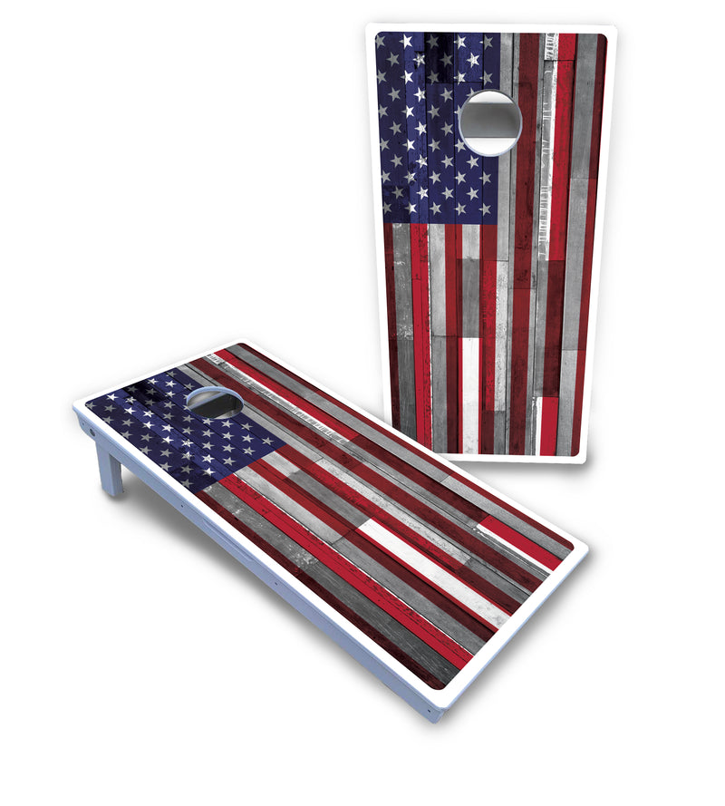 Waterproof - USA / Canada / Union Jack Plank Flag Design Options - All Weather Boards "Outdoor Solution" 18mm(3/4")Direct UV Printed - Regulation 2' by 4' Cornhole Boards (Set of 2 Boards) Double Thick Legs, with Leg Brace & Dual Support Braces!