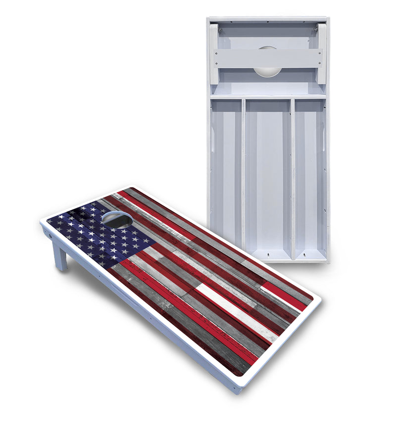 Waterproof - USA / Canada / Union Jack Plank Flag Design Options - All Weather Boards "Outdoor Solution" 18mm(3/4")Direct UV Printed - Regulation 2' by 4' Cornhole Boards (Set of 2 Boards) Double Thick Legs, with Leg Brace & Dual Support Braces!