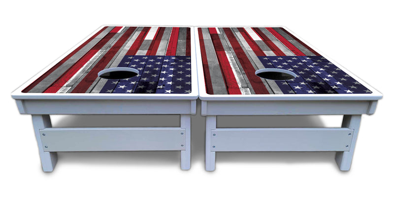 Waterproof - USA / Canada / Union Jack Plank Flag Design Options - All Weather Boards "Outdoor Solution" 18mm(3/4")Direct UV Printed - Regulation 2' by 4' Cornhole Boards (Set of 2 Boards) Double Thick Legs, with Leg Brace & Dual Support Braces!