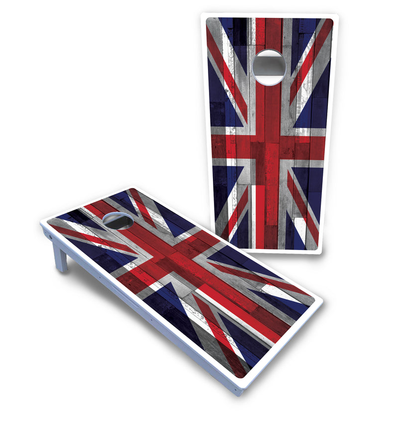 Waterproof - USA / Canada / Union Jack Plank Flag Design Options - All Weather Boards "Outdoor Solution" 18mm(3/4")Direct UV Printed - Regulation 2' by 4' Cornhole Boards (Set of 2 Boards) Double Thick Legs, with Leg Brace & Dual Support Braces!