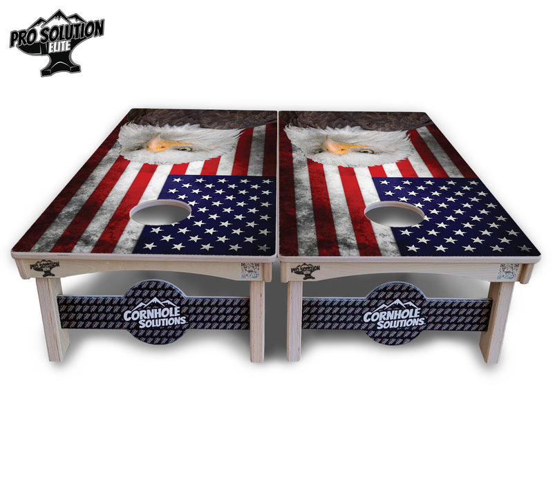 Pro Solution Elite - Eagle USA Flag - Professional Tournament Cornhole Boards 3/4" Baltic Birch - Zero Bounce Zero Movement Vertical Interlocking Braces for Extra Weight & Stability +Double Thick Legs +Airmail Blocker