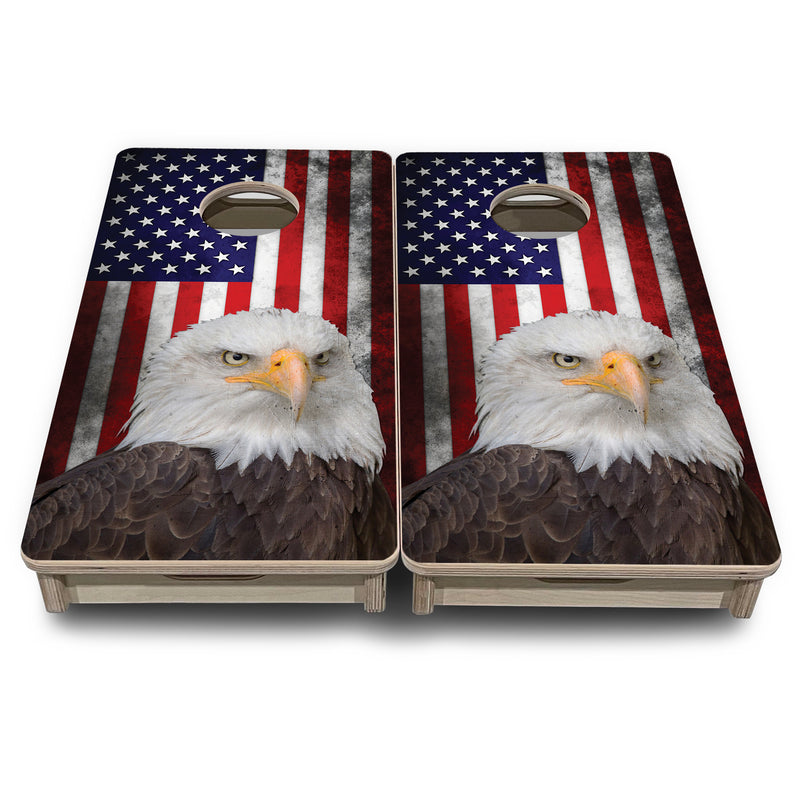 Mini Cornhole 12"x24" Boards - 4" holes - Eagle USA Flag - 3/4″ Baltic Birch