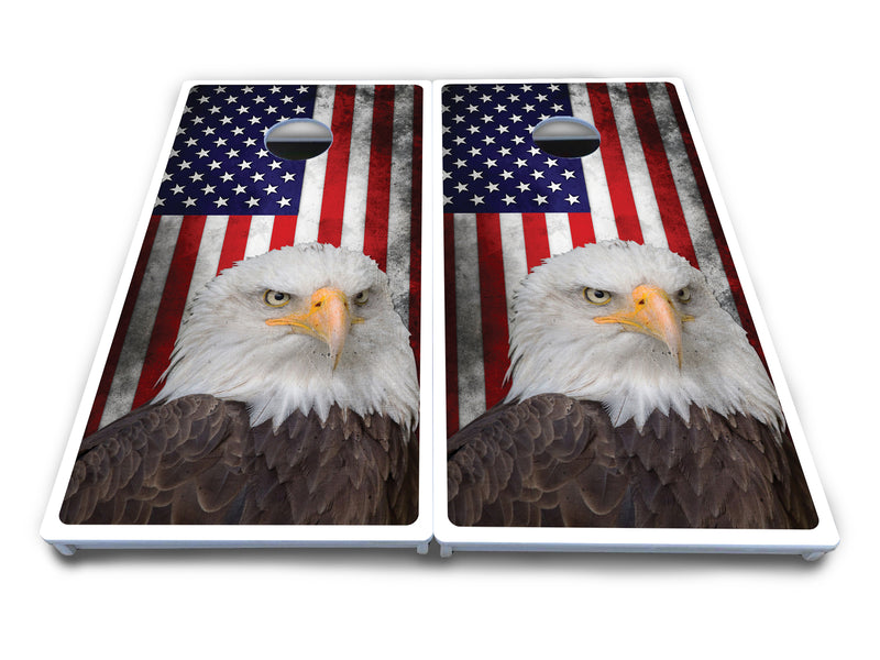 Waterproof - Eagle USA Flag - All Weather Boards "Outdoor Solution" 18mm(3/4")Direct UV Printed - Regulation 2' by 4' Cornhole Boards (Set of 2 Boards) Double Thick Legs, with Leg Brace & Dual Support Braces!