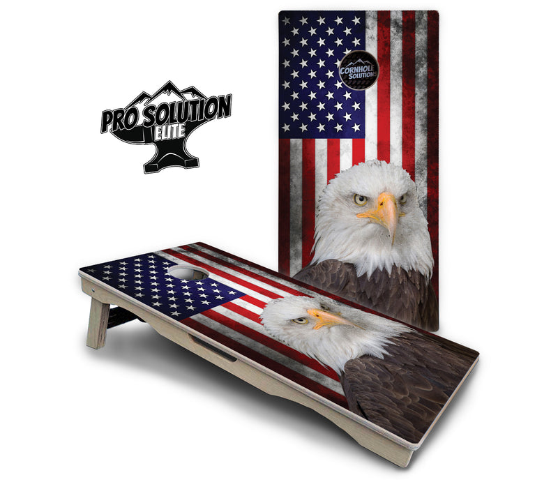 Pro Solution Elite - Eagle USA Flag - Professional Tournament Cornhole Boards 3/4" Baltic Birch - Zero Bounce Zero Movement Vertical Interlocking Braces for Extra Weight & Stability +Double Thick Legs +Airmail Blocker