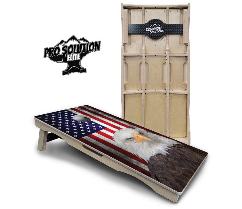 Pro Solution Elite - Eagle USA Flag - Professional Tournament Cornhole Boards 3/4" Baltic Birch - Zero Bounce Zero Movement Vertical Interlocking Braces for Extra Weight & Stability +Double Thick Legs +Airmail Blocker