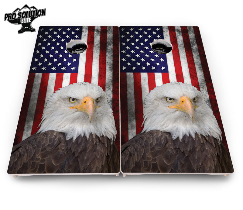 Pro Solution Elite - Eagle USA Flag - Professional Tournament Cornhole Boards 3/4" Baltic Birch - Zero Bounce Zero Movement Vertical Interlocking Braces for Extra Weight & Stability +Double Thick Legs +Airmail Blocker