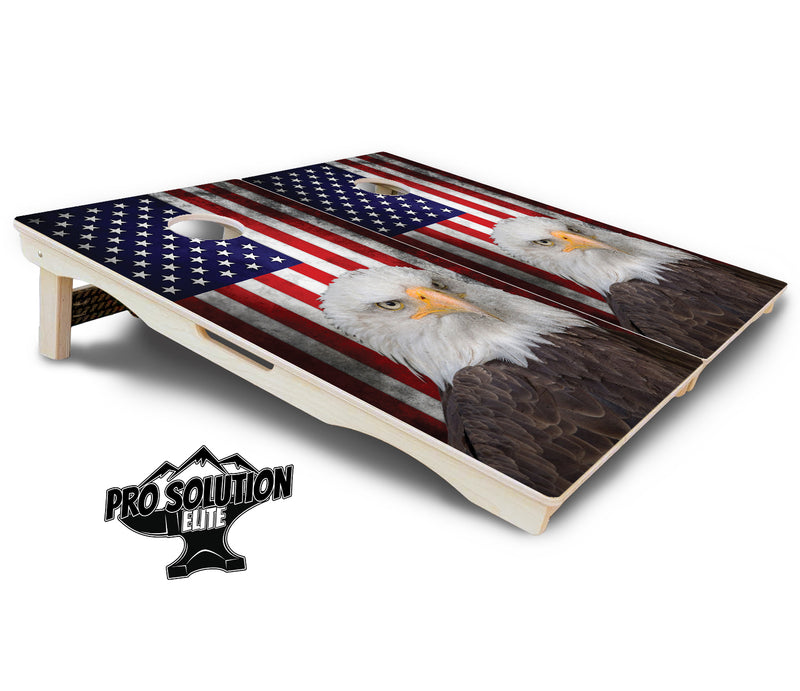 Pro Solution Elite - Eagle USA Flag - Professional Tournament Cornhole Boards 3/4" Baltic Birch - Zero Bounce Zero Movement Vertical Interlocking Braces for Extra Weight & Stability +Double Thick Legs +Airmail Blocker