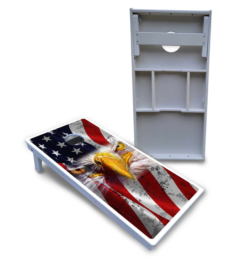 Waterproof - Electric Eagle - All Weather Boards "Outdoor Solution" 18mm(3/4")Direct UV Printed - Regulation 2' by 4' Cornhole Boards (Set of 2 Boards) Double Thick Legs, with Leg Brace & Dual Support Braces!