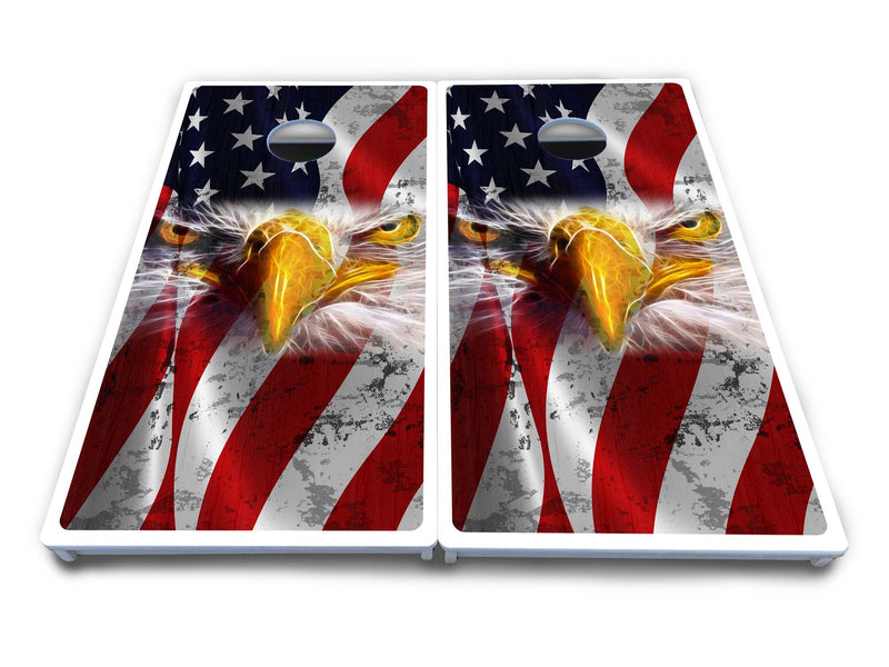 Waterproof - Electric Eagle - All Weather Boards "Outdoor Solution" 18mm(3/4")Direct UV Printed - Regulation 2' by 4' Cornhole Boards (Set of 2 Boards) Double Thick Legs, with Leg Brace & Dual Support Braces!