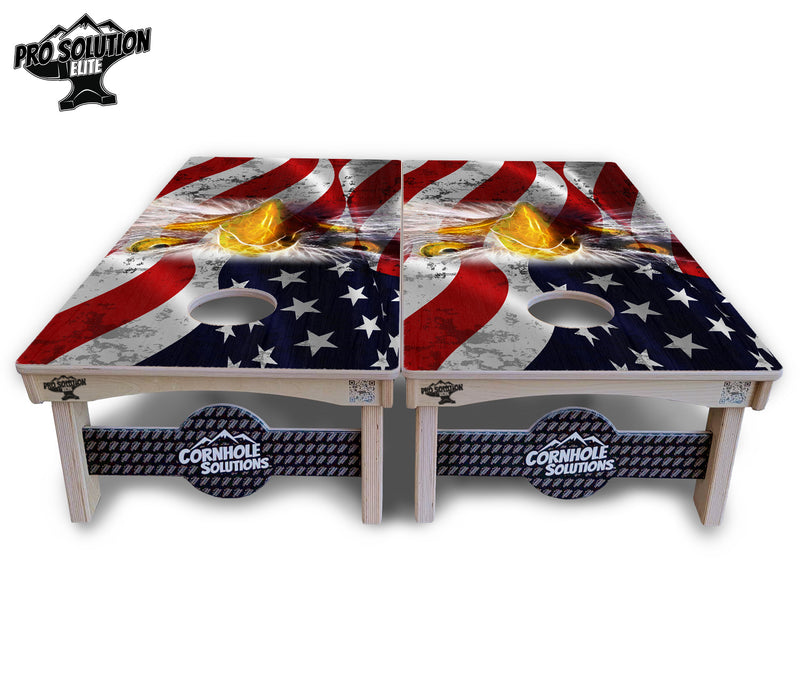 Pro Solution Elite - Electric Eagle - Professional Tournament Cornhole Boards 3/4" Baltic Birch - Zero Bounce Zero Movement Vertical Interlocking Braces for Extra Weight & Stability +Double Thick Legs +Airmail Blocker