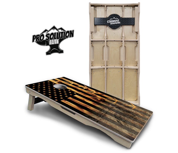 Pro Solution Elite - Hidden Turkey Flag - Professional Tournament Cornhole Boards 3/4" Baltic Birch - Zero Bounce Zero Movement Vertical Interlocking Braces for Extra Weight & Stability +Double Thick Legs +Airmail Blocker