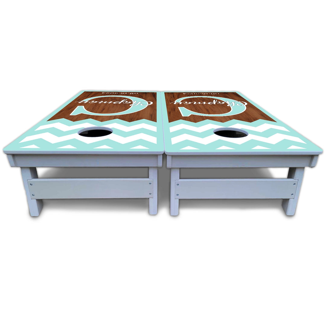 Mint Chevron Cornhole Boards - All Weather Series