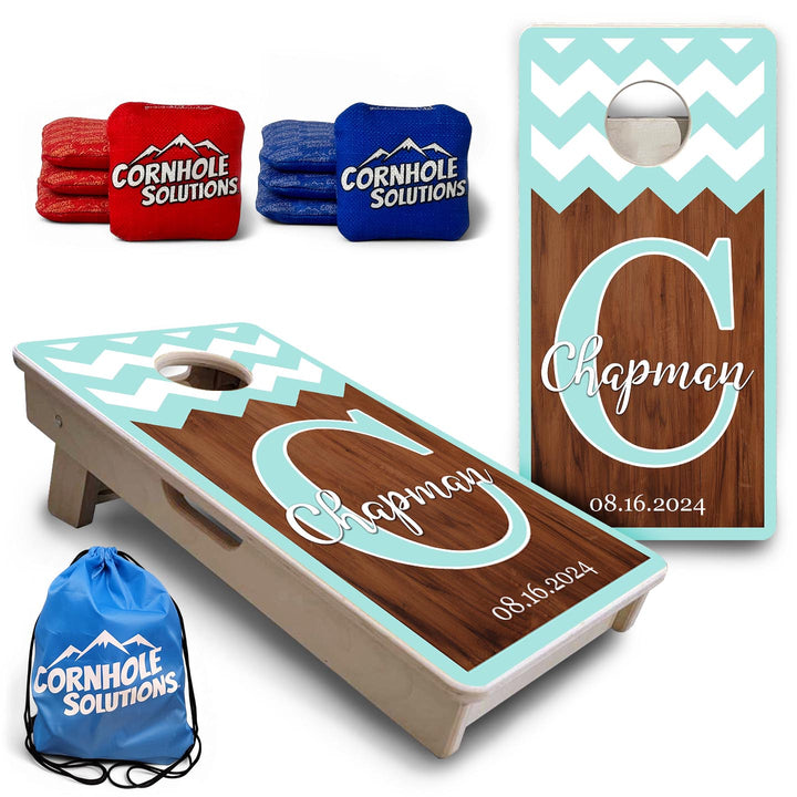 Mint Chevron - Mini or Vacation Size Cornhole Boards