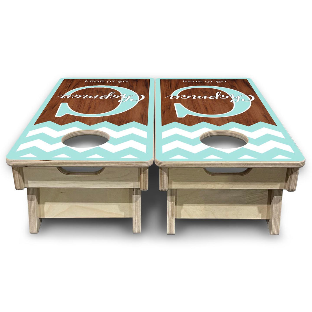 Mint Chevron - Mini or Vacation Size Cornhole Boards