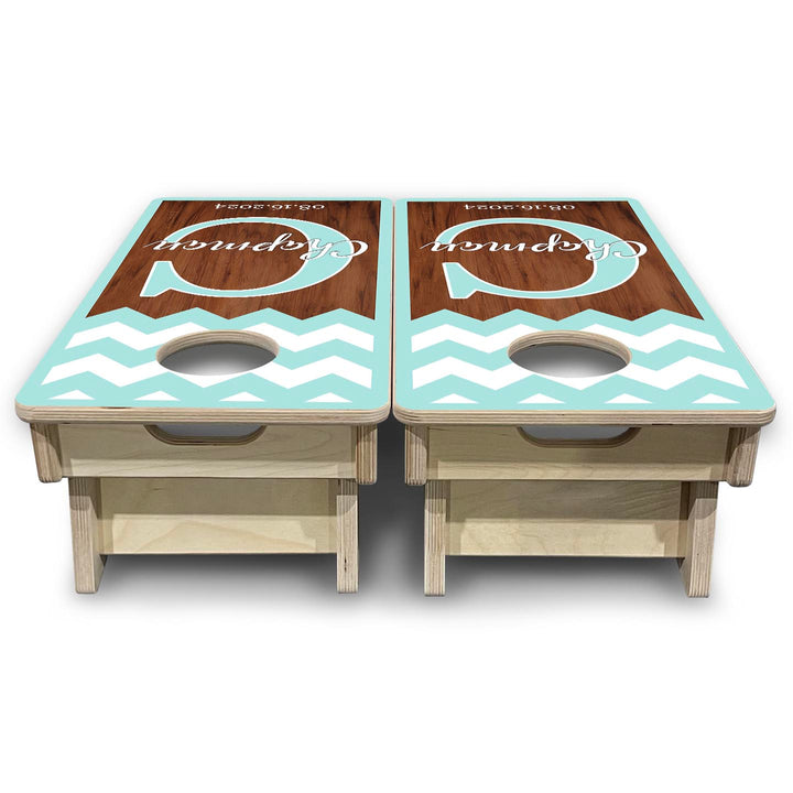 Mint Chevron - Mini or Vacation Size Cornhole Boards