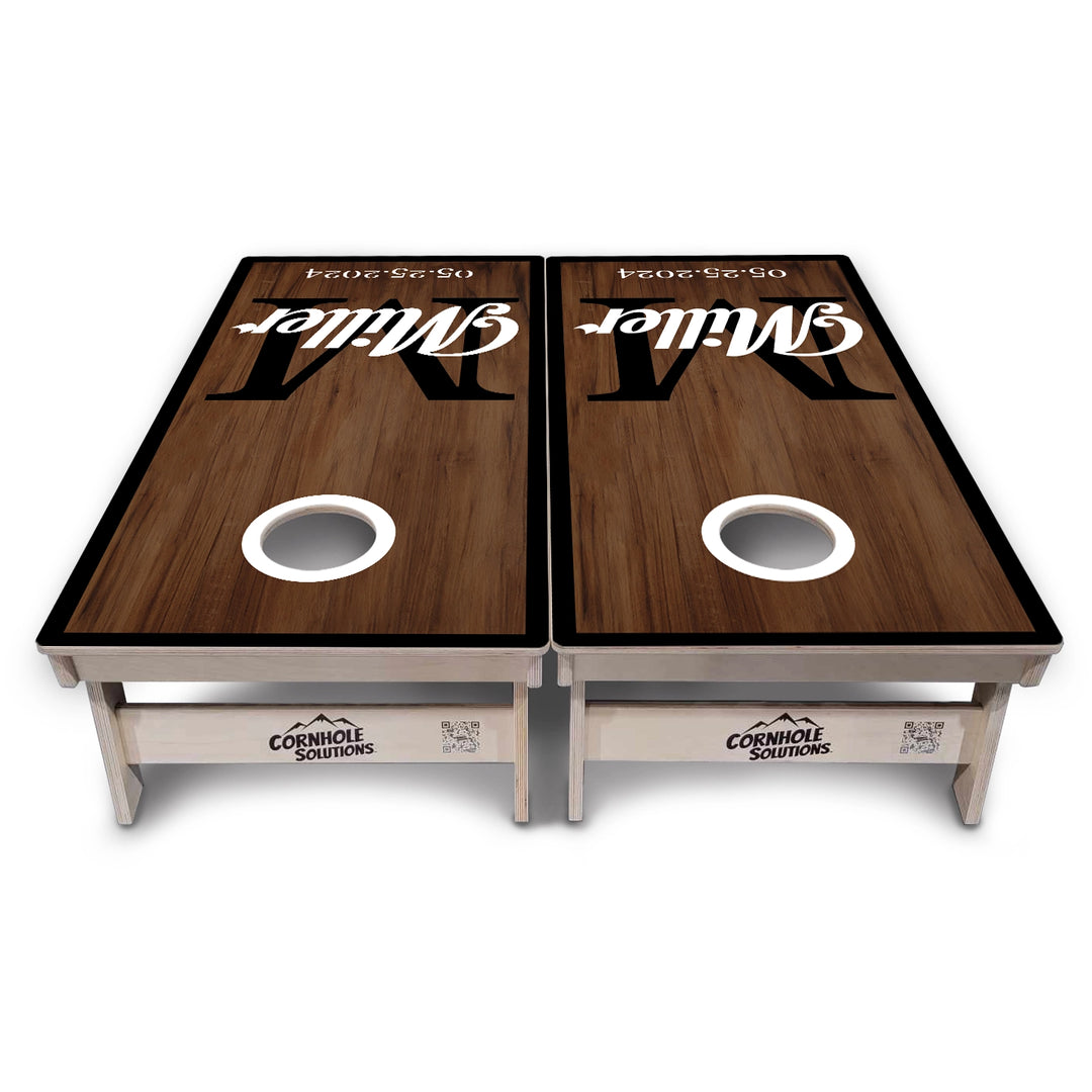 Dark Wood Wedding Monogram Cornhole Boards – Tournament Series