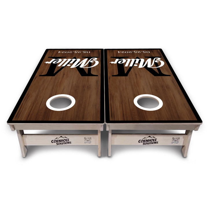 Dark Wood Wedding Monogram Cornhole Boards – Tournament Series